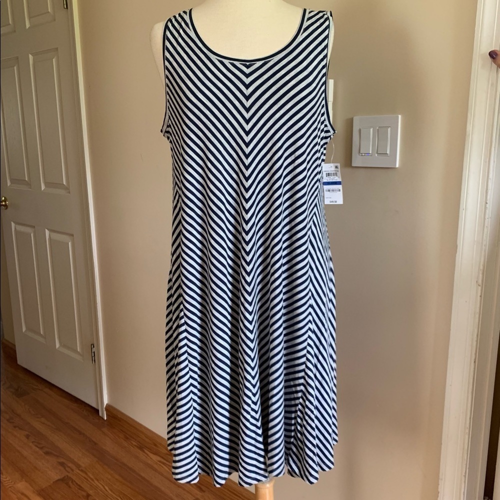 Style & Co Sleeveless Dress striped blue white XL - Picture 2 of 13